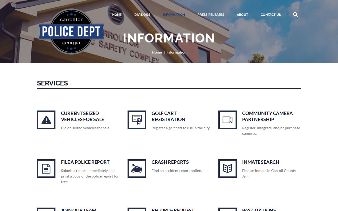 Carrollton warrant search contact routes on the police information page