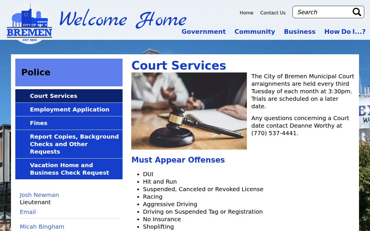 Bremen warrant search Municipal Court Services schedule