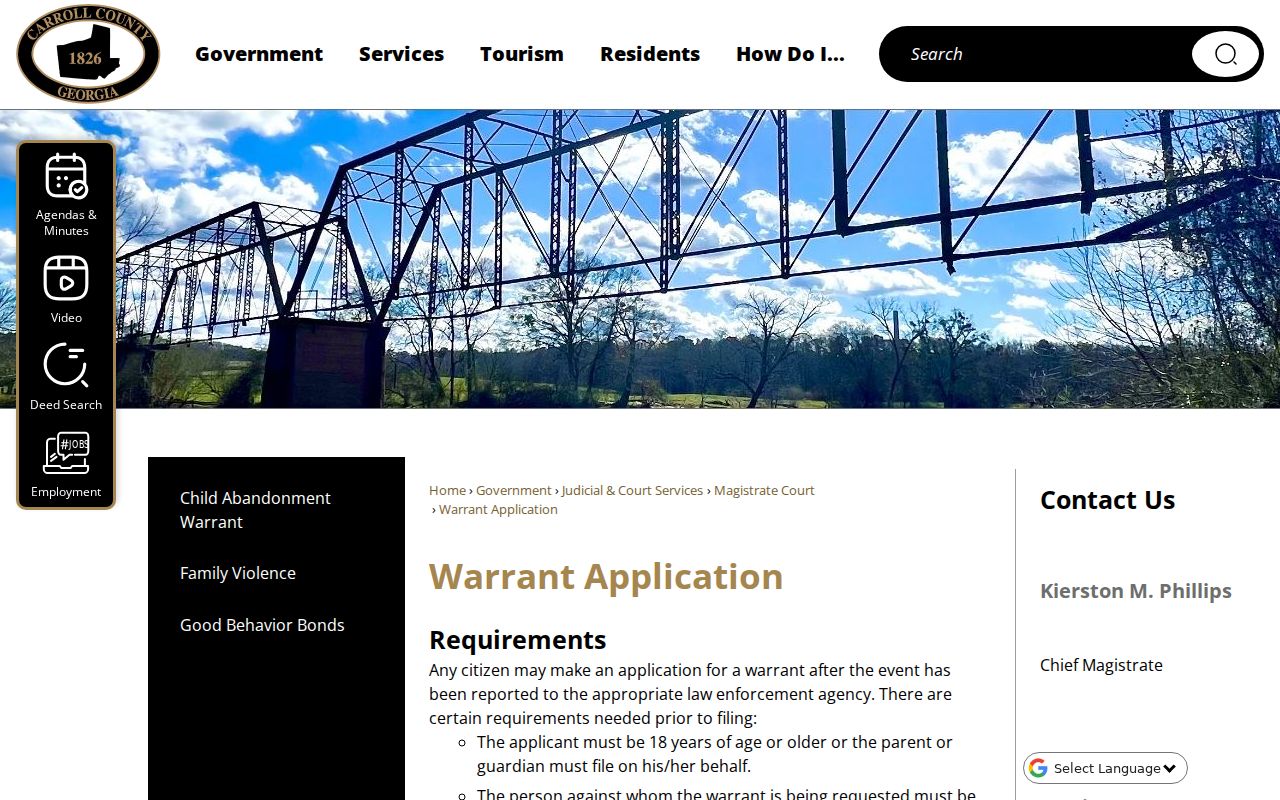 Carroll County warrant records application instructions
